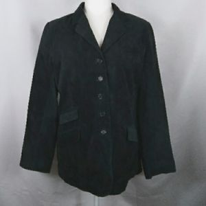 Dialogue Black Suede Leather Blazer Jacket sz 12